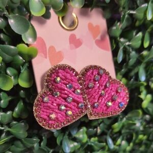 Dazzling Pink Heart Earrings with AB Crystals